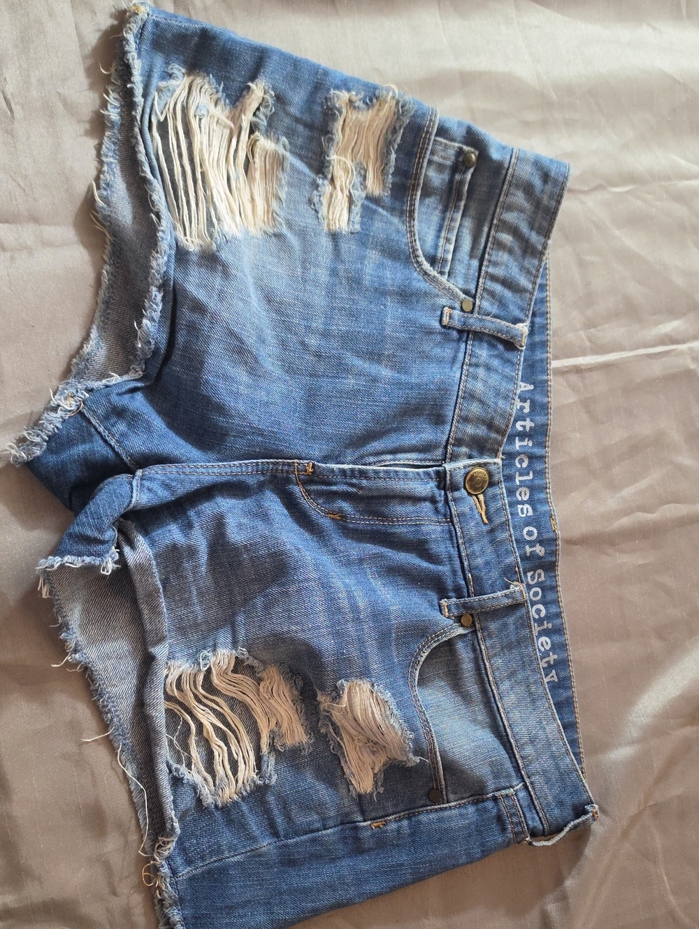 Articles Of Society Light Blue Distressed Denim Shorts